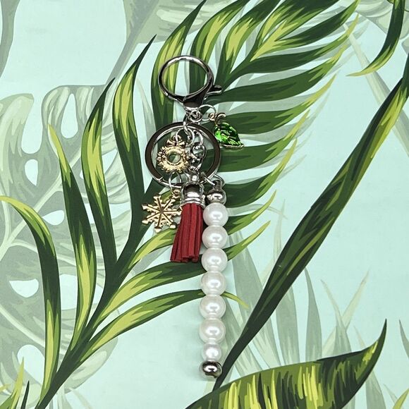 Elegant Pearl Bag Charm Keychain Genuine Suede Tassel Christmas Charms - Picture 9 of 11